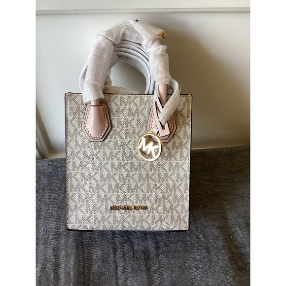 Michael Kors Mercer Mini Tote Crossbody Bag Charm Logo Blush Multi XS - Picture 1 of 7